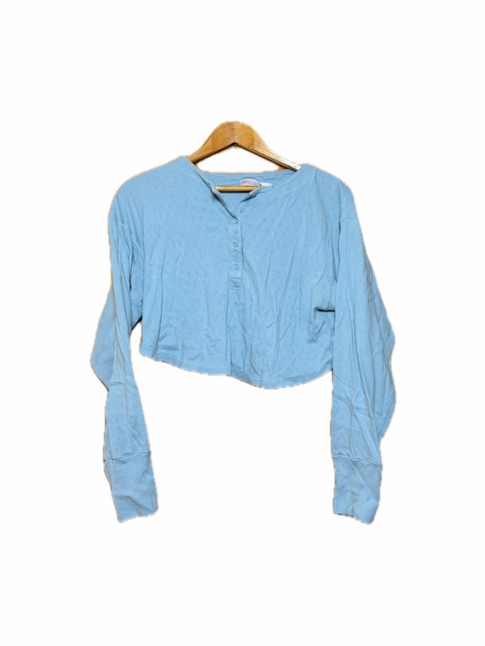 out from under Light Blue Cropped Henley Long-Sleeve Top